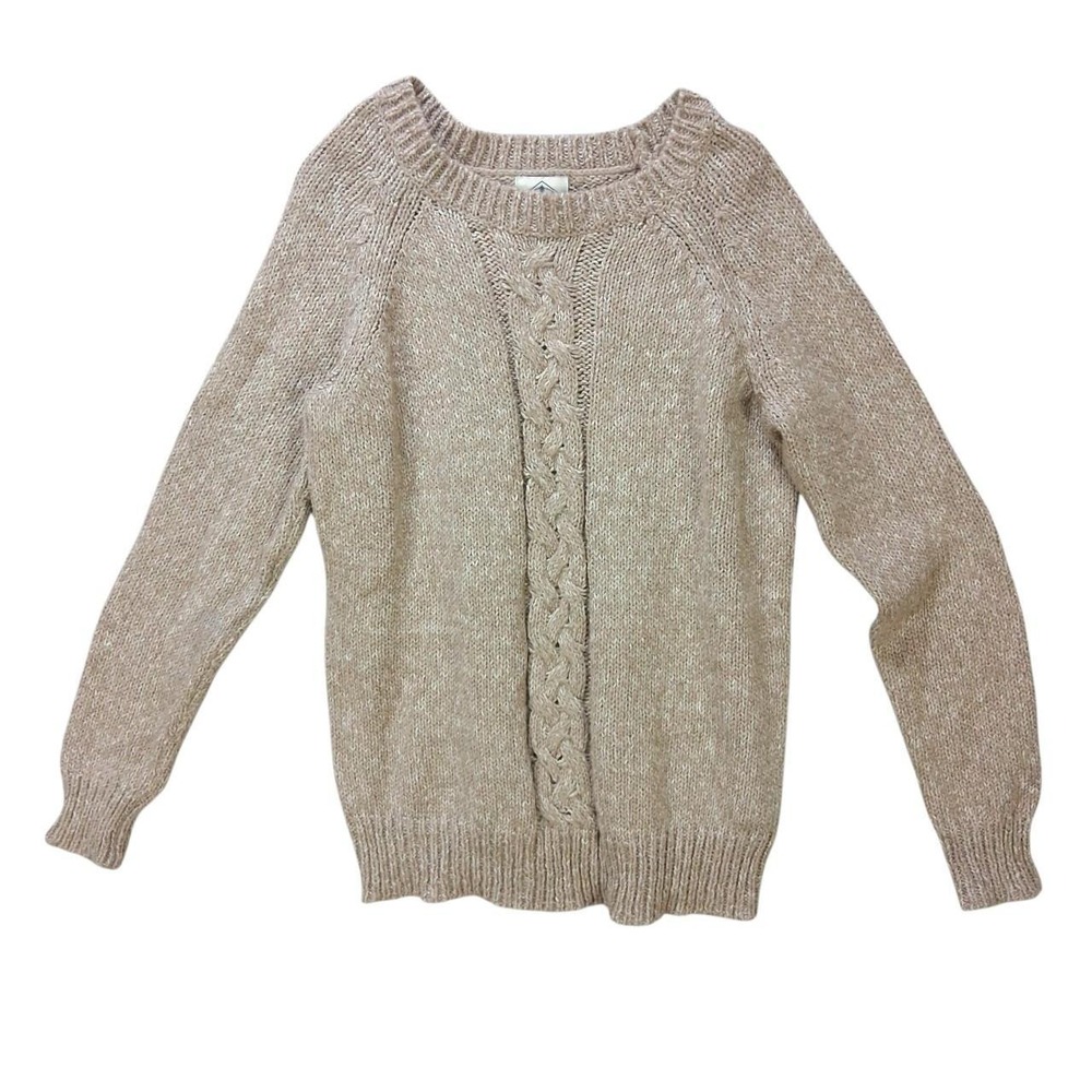 St Johns Bay Womens Beige Cable Knit Chunky Sweater Large Tan Cozycore